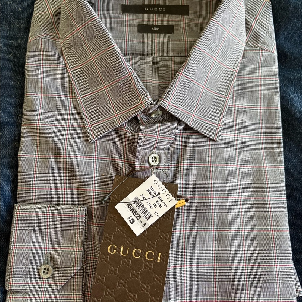 Gucci Classic Colors Plaid Mens Dress Shirt